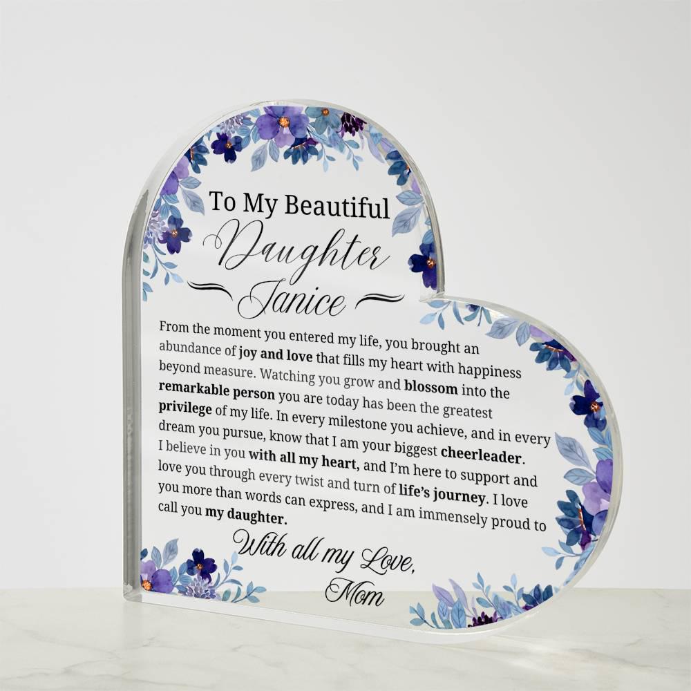 Daughter Gift Personalized Heart Acrylic Plaque – Gift from Mom – view 4