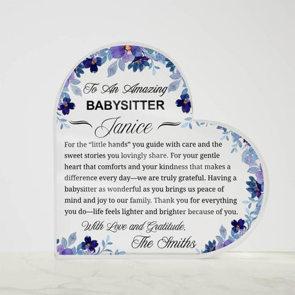 Babysitter Appreciation Gift Personalized Heart Acrylic Plaque – view 5