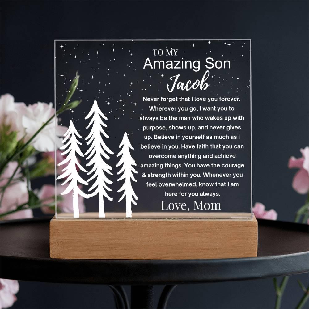 Son Personalized Gift Acrylic LED Plaque – Gift from Mom – view 2