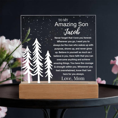 Son Personalized Gift Acrylic LED Plaque – Gift from Mom – view 2
