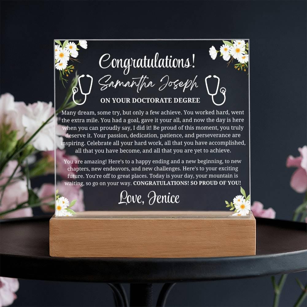 Doctorate Degree Graduation Gift Personalized Acrylic Plaque – view 2