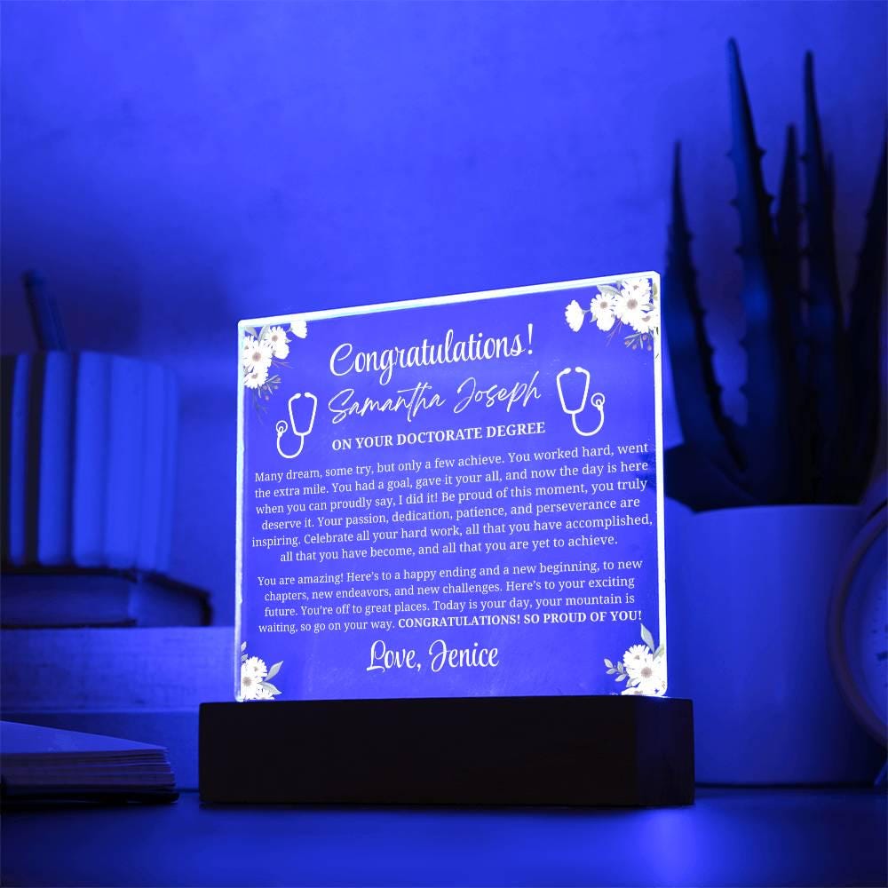 Doctorate Degree Graduation Gift Personalized Acrylic Plaque – view 3