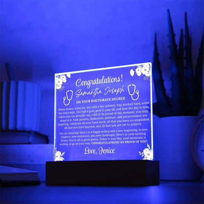 Doctorate Degree Graduation Gift Personalized Acrylic Plaque – view 3