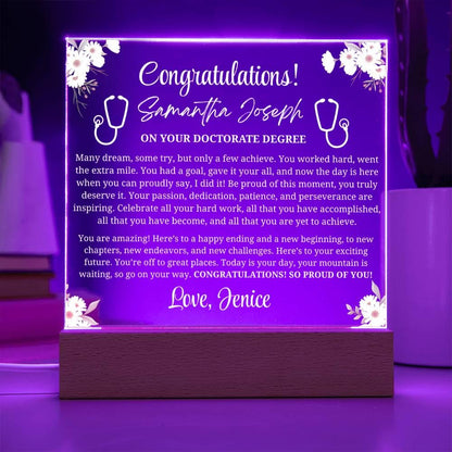 Doctorate Degree Graduation Gift Personalized Acrylic Plaque – view 4
