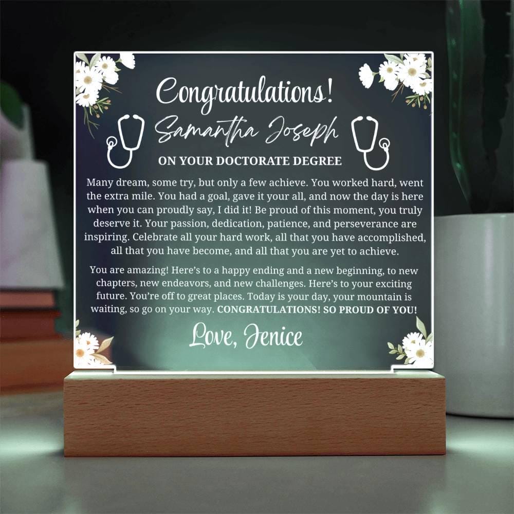 Doctorate Degree Graduation Gift Personalized Acrylic Plaque