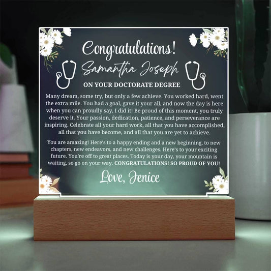 Doctorate Degree Graduation Gift Personalized Acrylic Plaque