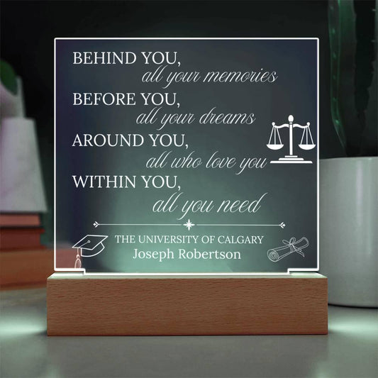 Personalized Law Graduation Acrylic Plaque with LED Base