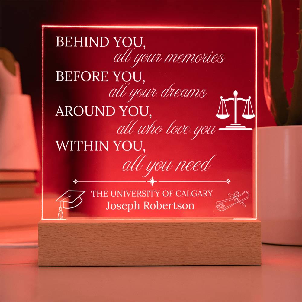 Personalized Law Graduation Acrylic Plaque with LED Base – view 4