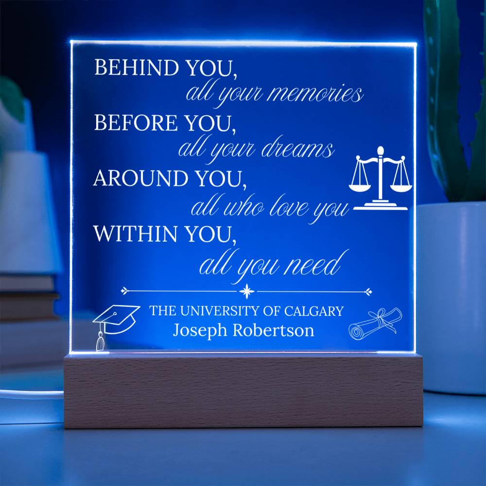 Personalized Law Graduation Acrylic Plaque with LED Base – view 5