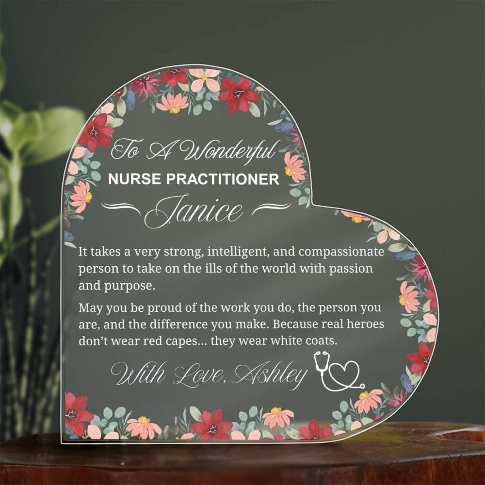Personalized Nurse Practitioner Gift Heart Acrylic Plaque – view 2