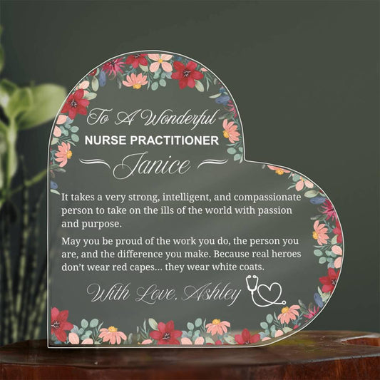 Personalized Nurse Practitioner Gift Heart Acrylic Plaque – view 2