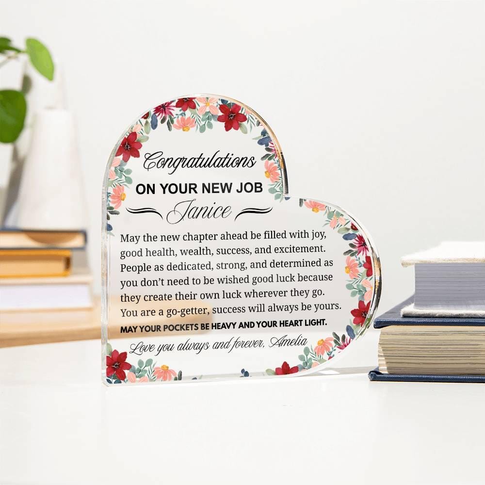 New Job Gift Personalized Heart Acrylic Plaque – Congratulations – view 2