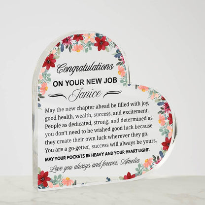 New Job Gift Personalized Heart Acrylic Plaque – Congratulations – view 5