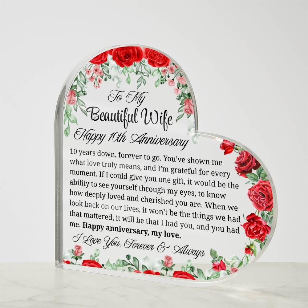 Personalized 10th Anniversary Gift Heart Acrylic Plaque – 10 Year – view 3