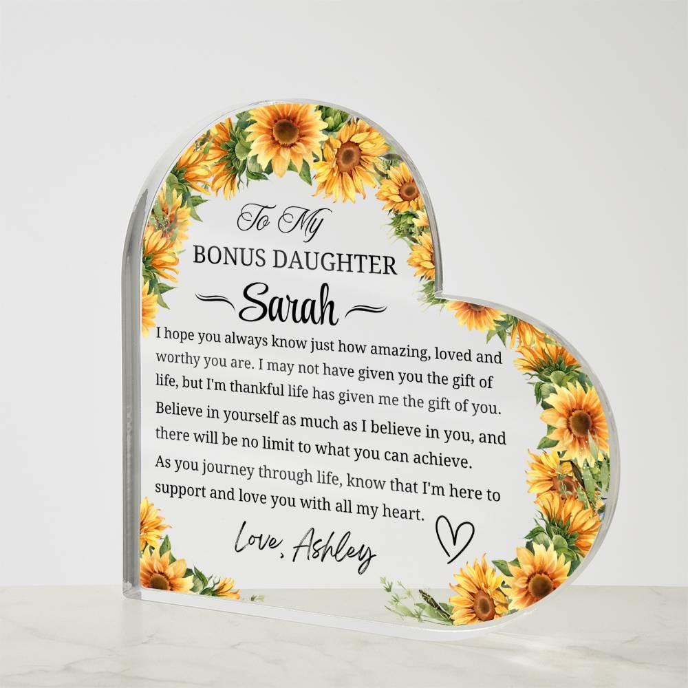 Bonus Daughter Gift Personalized Heart Acrylic Plaque – view 4