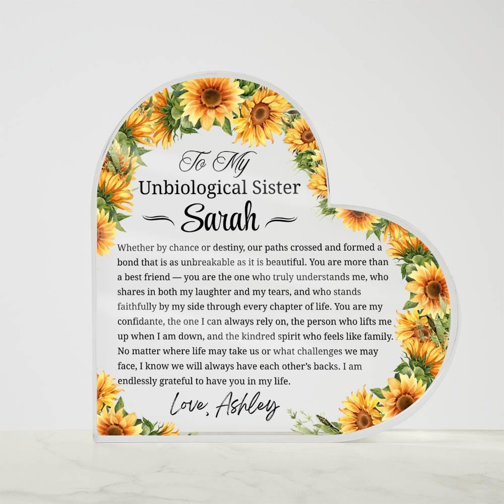 Unbiological Sister Gift Personalized Heart Acrylic Plaque – Best – view 4