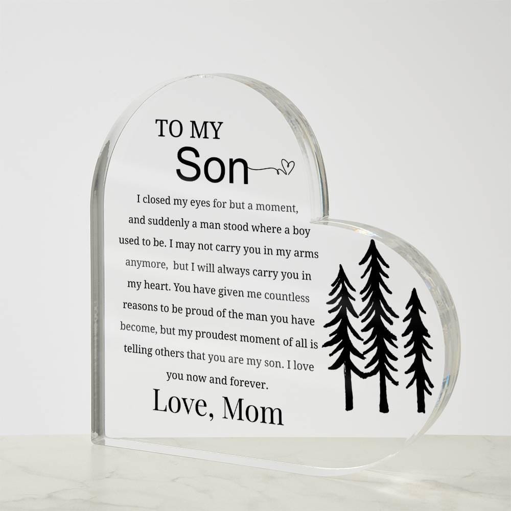 To My Son Personalized Heart Acrylic Plaque – Gift for Son From Mom – view 4