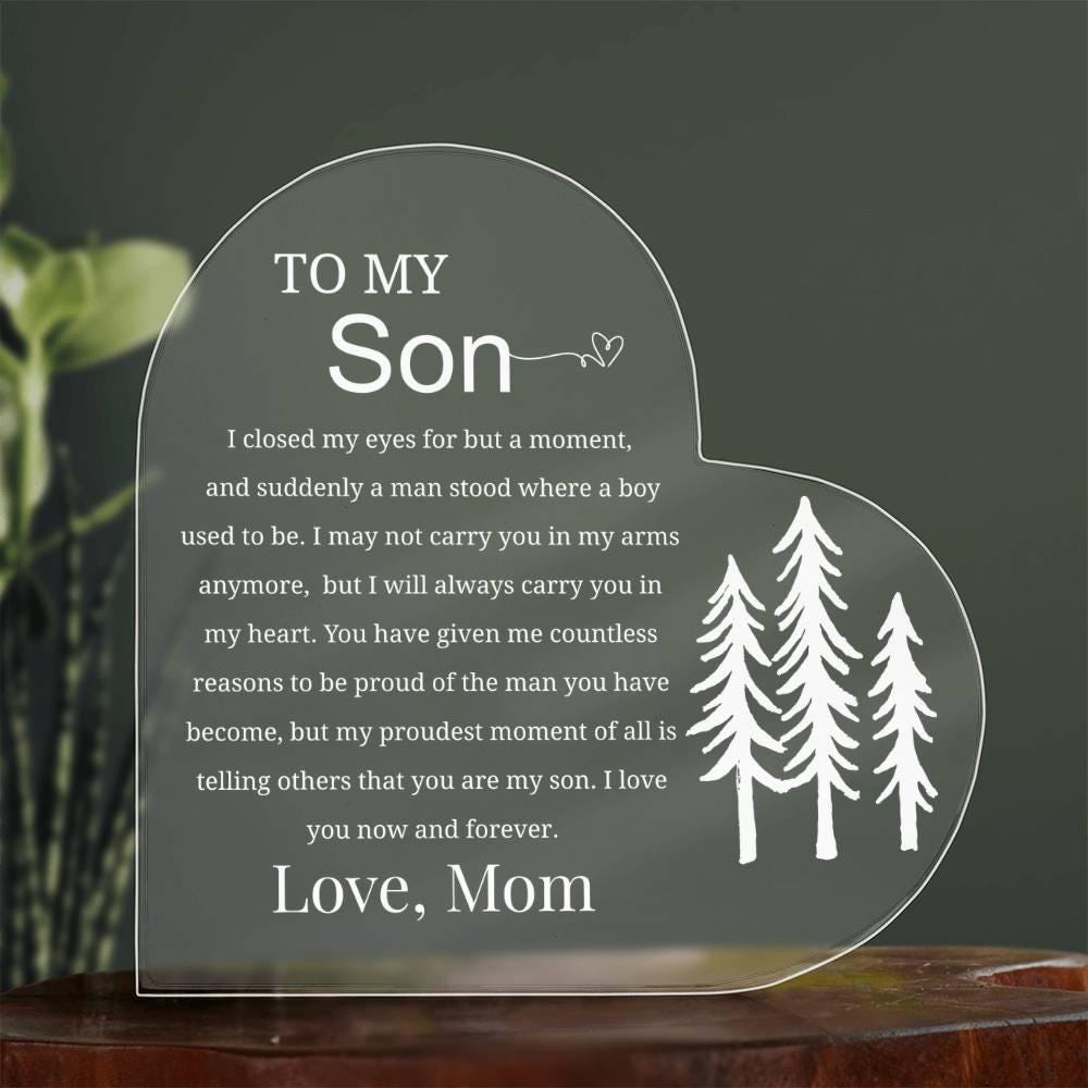 To My Son Personalized Heart Acrylic Plaque – Gift for Son From Mom