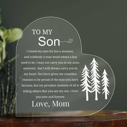 To My Son Personalized Heart Acrylic Plaque – Gift for Son From Mom
