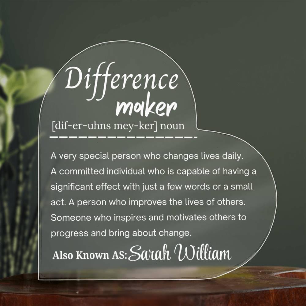 Difference Maker Personalized Acrylic Plaque – Mentor Gift – view 3