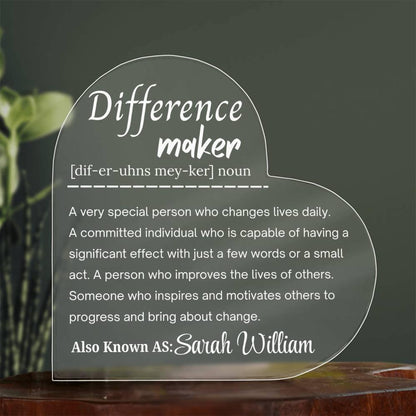 Difference Maker Personalized Acrylic Plaque – Mentor Gift – view 3
