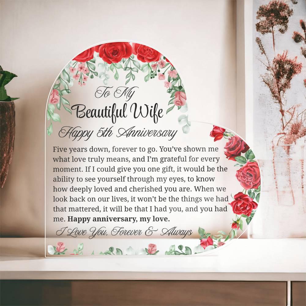5th Anniversary Gift for Wife Personalized Heart Acrylic Plaque – view 6
