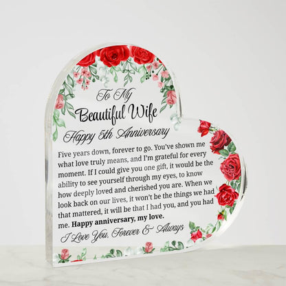 5th Anniversary Gift for Wife Personalized Heart Acrylic Plaque – view 3