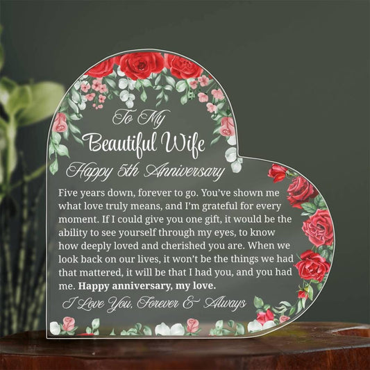 5th Anniversary Gift for Wife Personalized Heart Acrylic Plaque