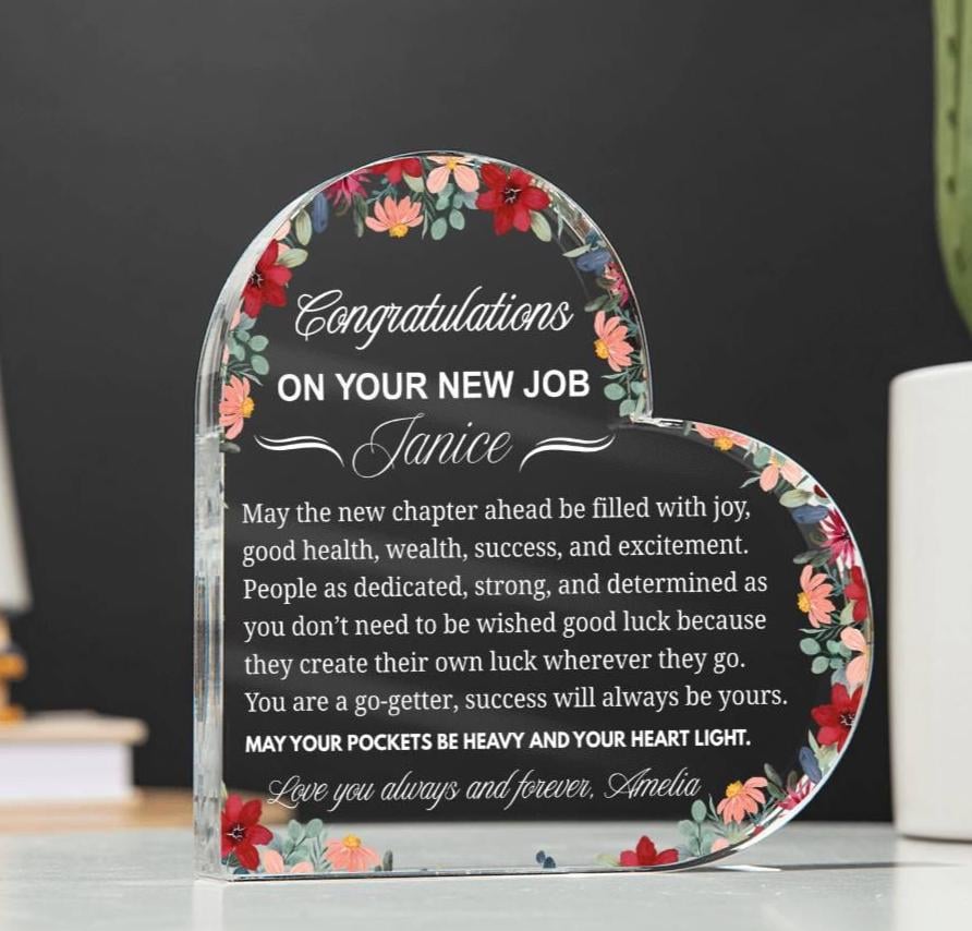 New Job Gift Personalized Heart Acrylic Plaque – Congratulations