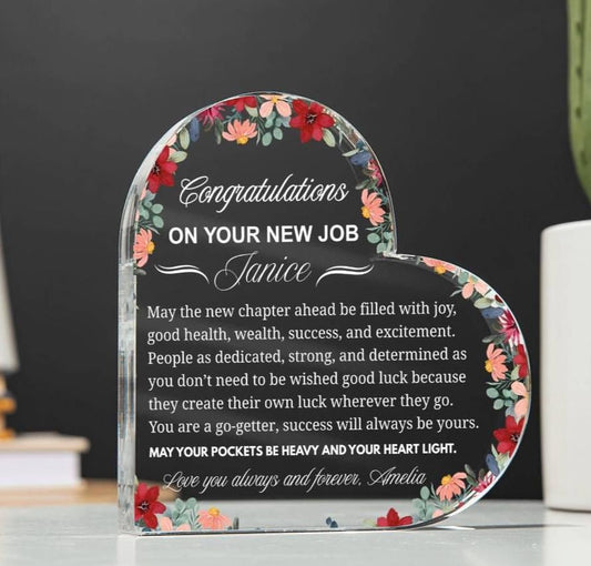 New Job Gift Personalized Heart Acrylic Plaque – Congratulations