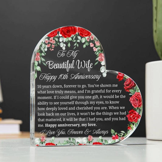 Personalized 10th Anniversary Gift Heart Acrylic Plaque – 10 Year