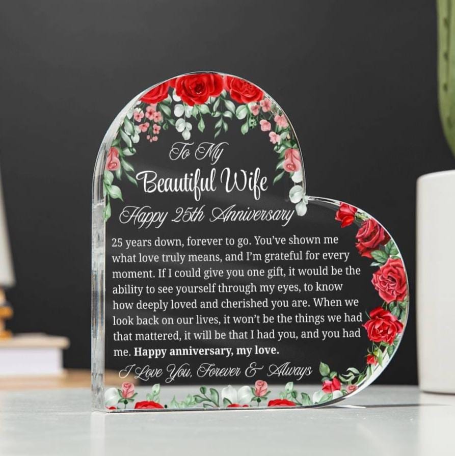 25th Anniversary Gift for Wife Personalized Heart Acrylic Plaque