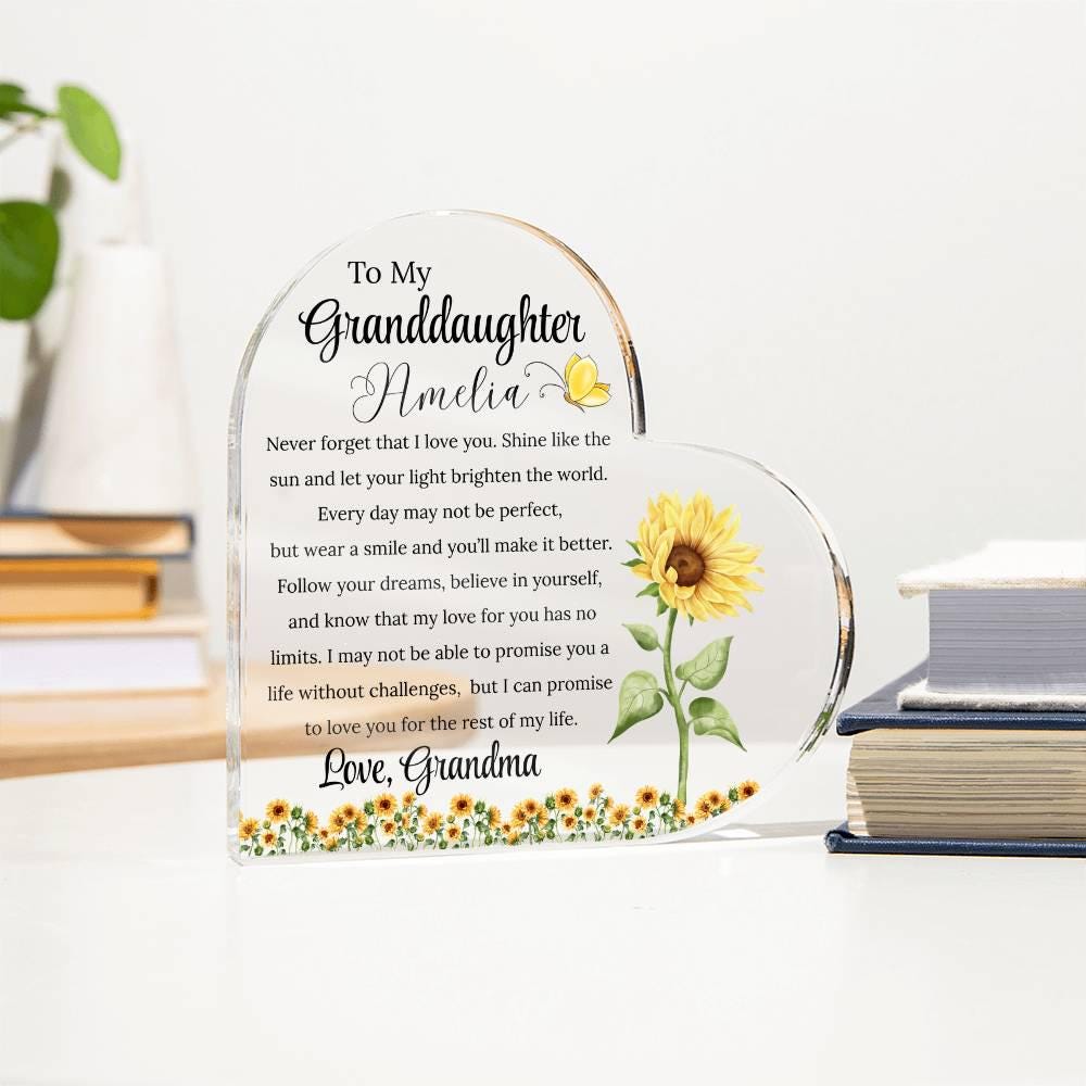 To My Granddaughter Personalized Sunflower Acrylic Plaque – view 4