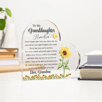 To My Granddaughter Personalized Sunflower Acrylic Plaque – view 4