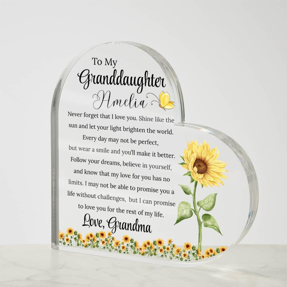 To My Granddaughter Personalized Sunflower Acrylic Plaque – view 2
