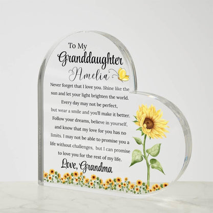To My Granddaughter Personalized Sunflower Acrylic Plaque – view 2