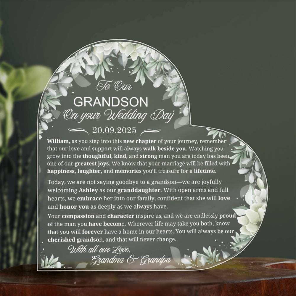 To Our Grandson on Your Wedding Day Personalized Acrylic Plaque