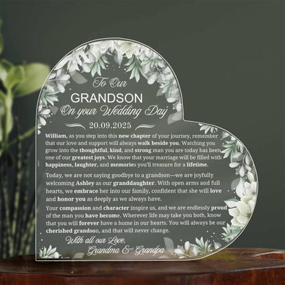 To Our Grandson on Your Wedding Day Personalized Acrylic Plaque