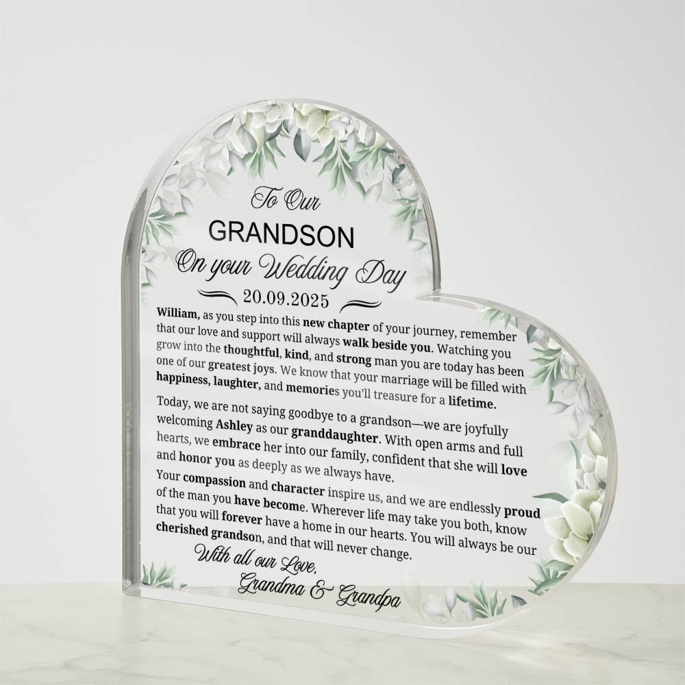 To Our Grandson on Your Wedding Day Personalized Acrylic Plaque – view 4