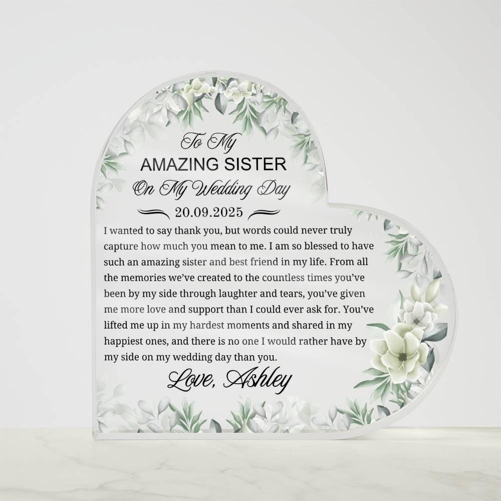 To My Sister on My Wedding Day Personalized Acrylic Plaque – view 5