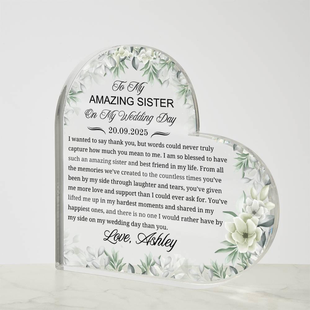 To My Sister on My Wedding Day Personalized Acrylic Plaque – view 4