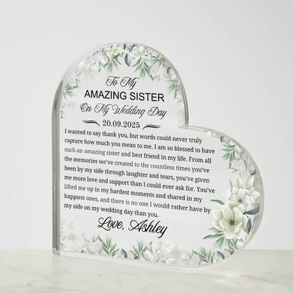 To My Sister on My Wedding Day Personalized Acrylic Plaque – view 4