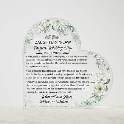 To Our Daughter in Law on Your Wedding Day Personalized Acrylic Plaque – view 5