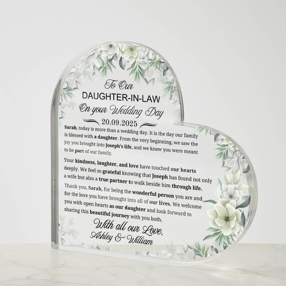 To Our Daughter in Law on Your Wedding Day Personalized Acrylic Plaque – view 4