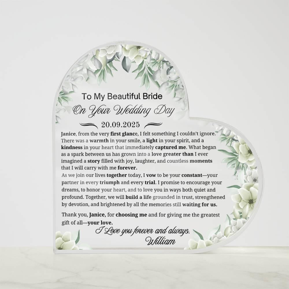 To My Bride on Your Wedding Day Personalized Acrylic Plaque – view 5