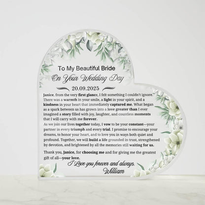 To My Bride on Your Wedding Day Personalized Acrylic Plaque – view 5
