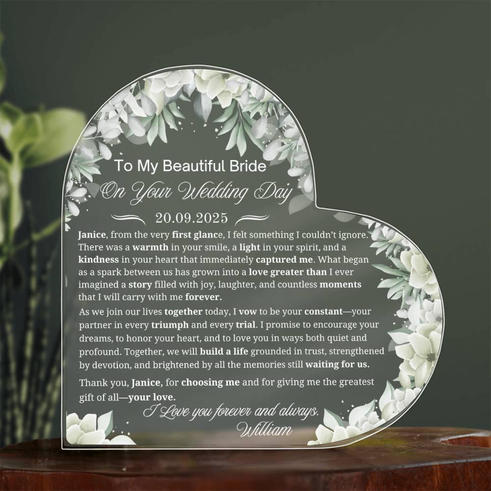 To My Bride on Your Wedding Day Personalized Acrylic Plaque