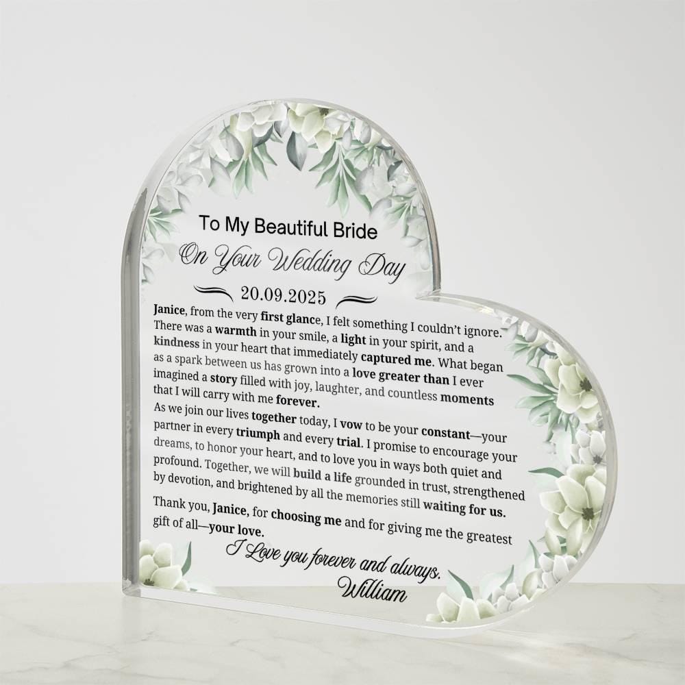 To My Bride on Your Wedding Day Personalized Acrylic Plaque – view 4