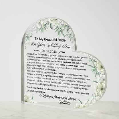 To My Bride on Your Wedding Day Personalized Acrylic Plaque – view 4