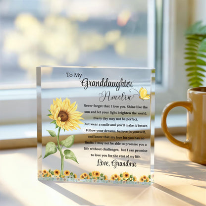 To My Granddaughter Gift Personalized Acrylic Block – Birthday Gift – view 4
